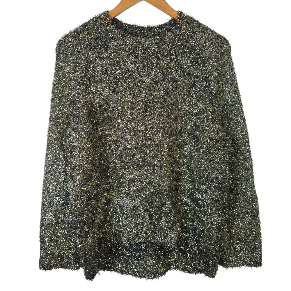 Silence Noise Sparkly Metallic‎ Thread Knit Sweater Top XS S Black Gold Shimmer
